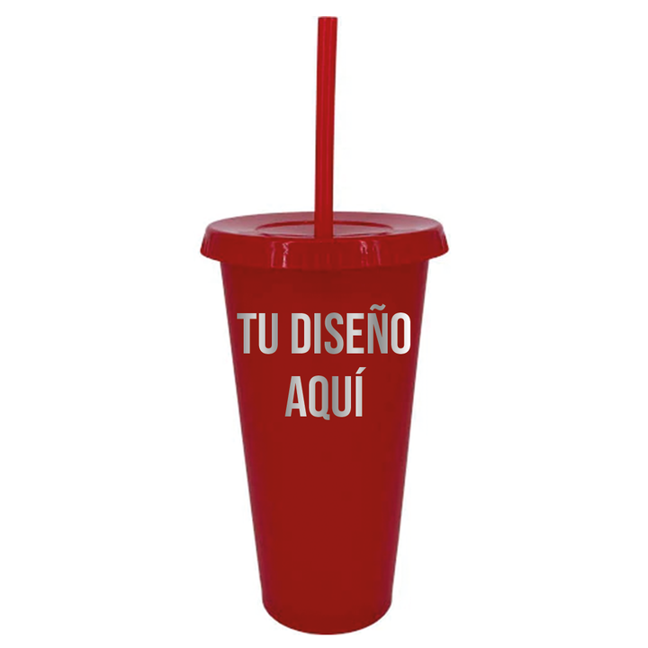 Vaso Personalizado 24oz con popote rojo